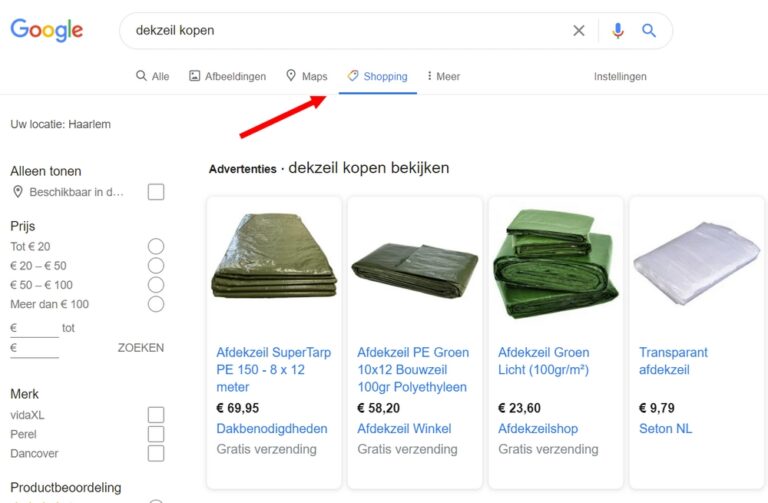 Google Shopping Tab(blad) Gratis Vermeldingen - SEA